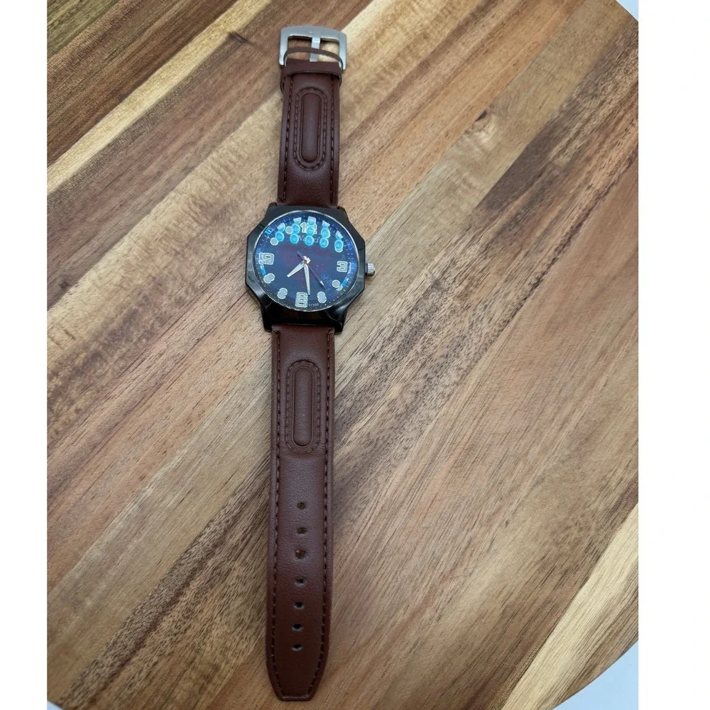 Nanxi Superman Themed‎ Watch 11300 Black Octagonal Case Leather Strap 0463